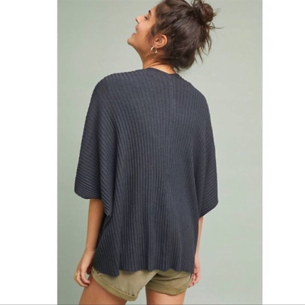 ANTHROPOLOGIE Pure + Good Charcoal Grey Amanda Shawl Kimono Cardigan OS Knit - Picture 3 of 9